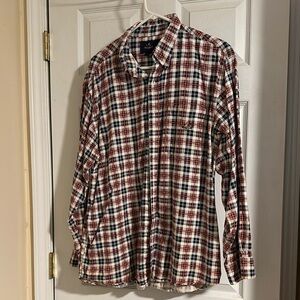 Red and Blue Casual Button Down Shirt with Plaid Design